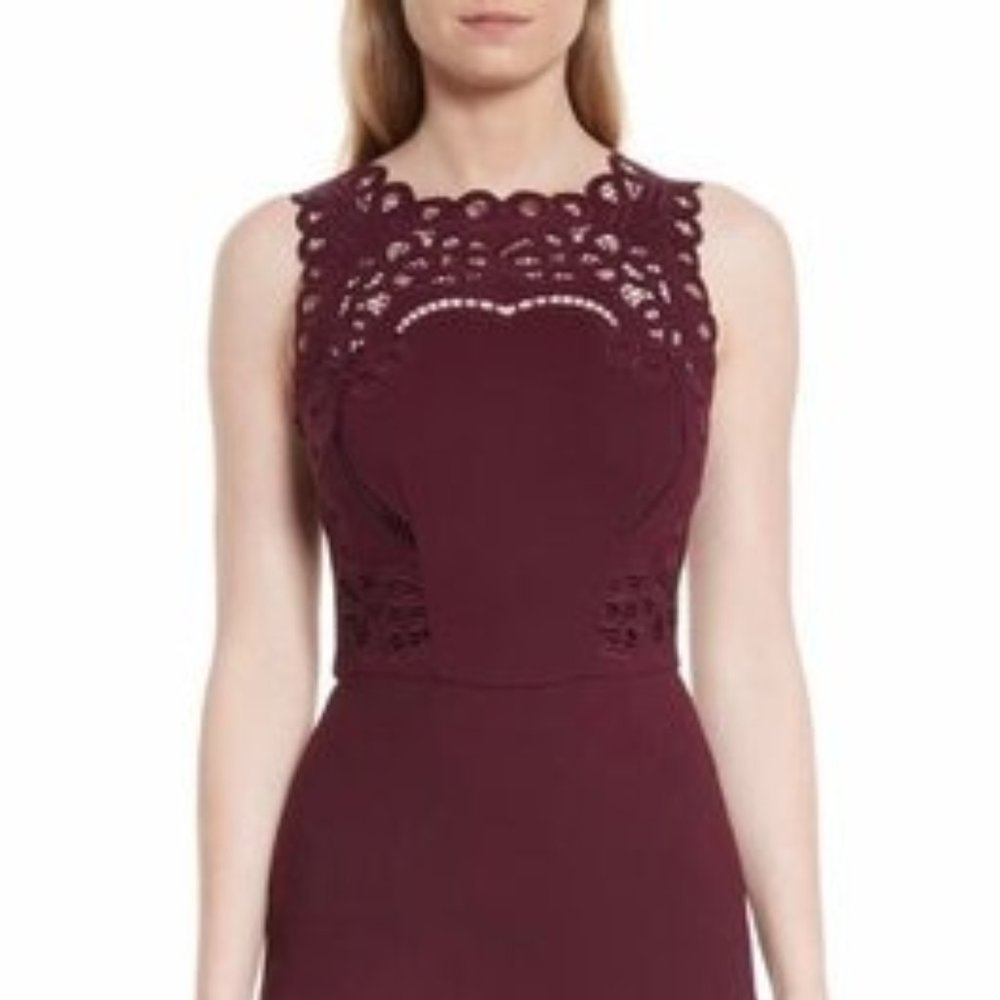 Ted Baker Size 3  Maroon Verita Cutout Yoke Sheath Formal Dress